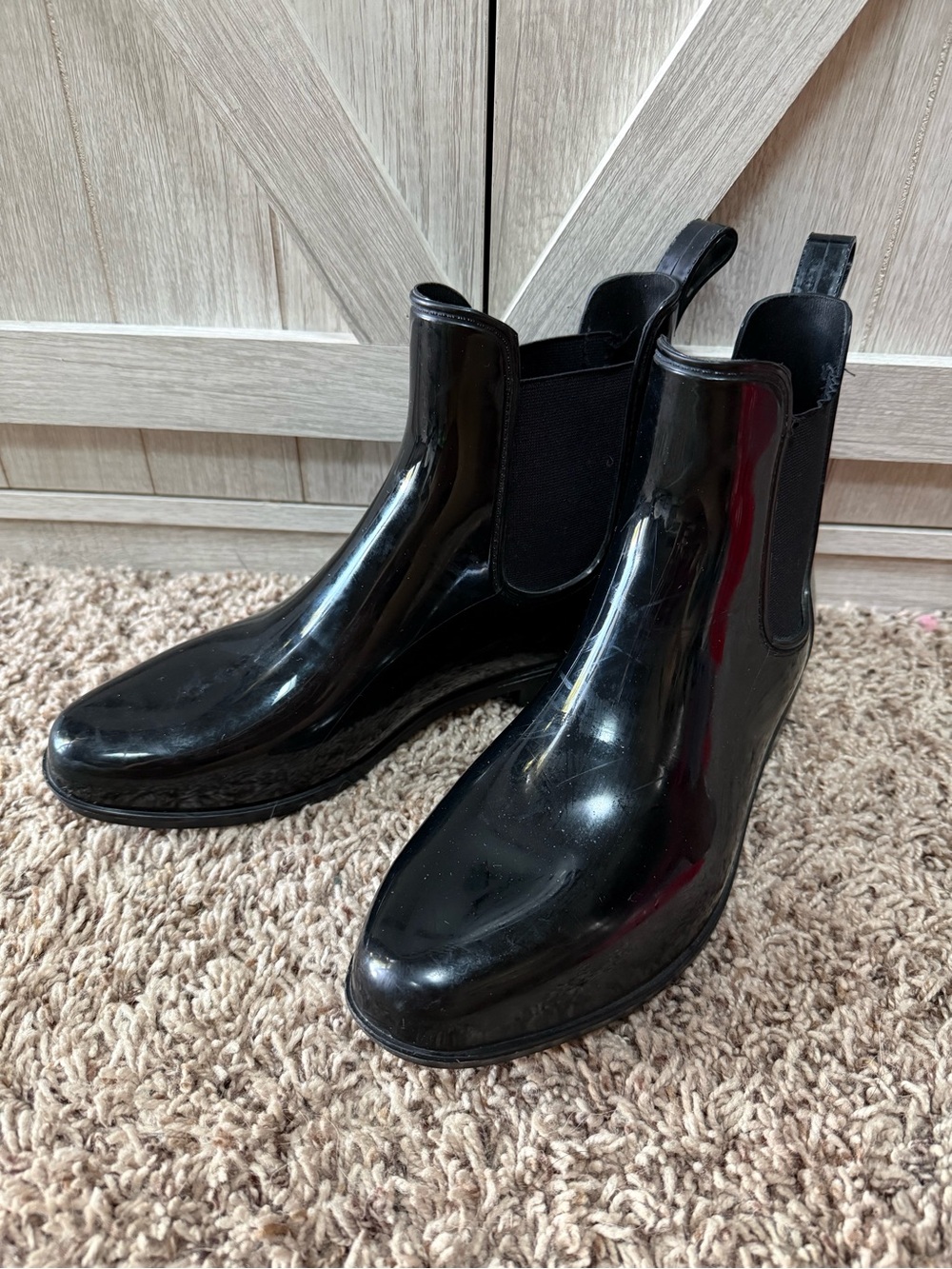 LRL Ralph Lauren Tally Rubber Glossy Chelsea Ankle Rain Boots Black Size 9